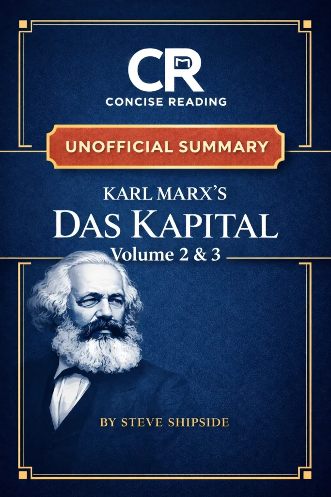 Das Kapital Vol 2 and 3 book cover with free PDF summary by Concise Reading explaining capitalism profit and economic cycles
