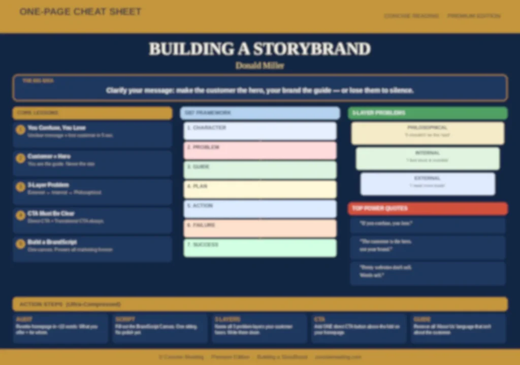 Blurred preview of the Building a StoryBrand one-page cheat sheet from Concise Reading Premium