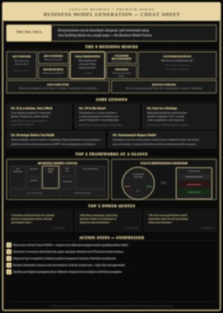 Blurred preview of the Business Model Generation cheat sheet from Concise Reading's premium summary
