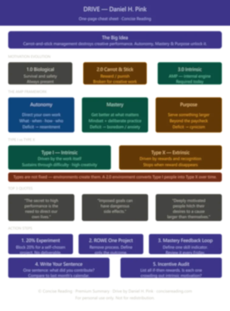 Blurred preview of the Drive summary one-page cheat sheet — available in the premium version at Concise Reading