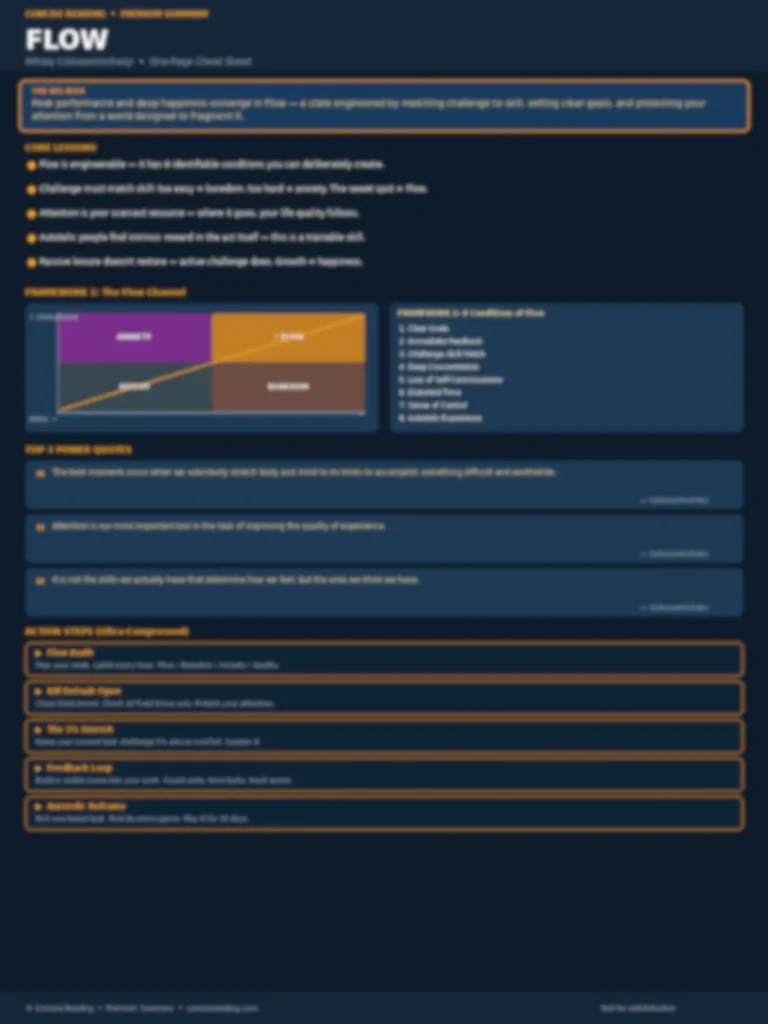 Blurred preview of the Flow book summary one-page cheat sheet — available in the Concise Reading premium version