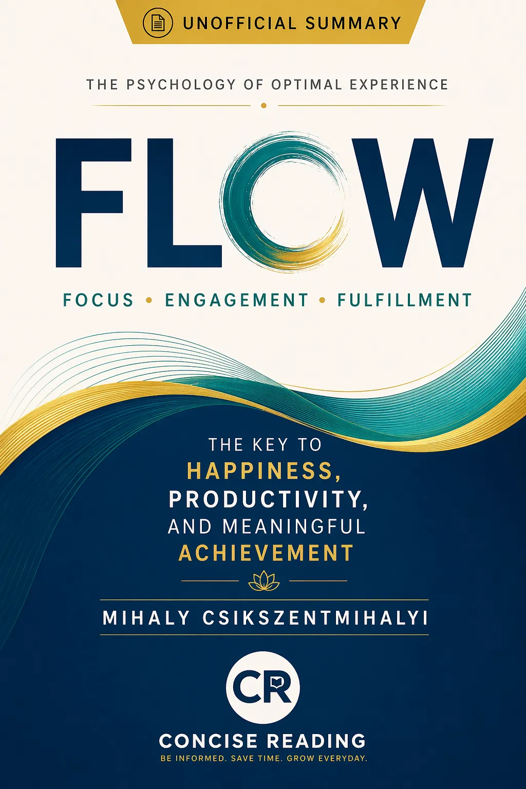 Flow by Mihaly Csikszentmihalyi book cover — summary available at Concise Reading
