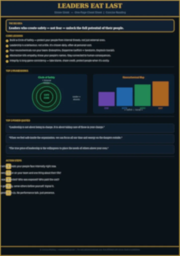 Blurred preview of the Leaders Eat Last one-page cheat sheet — available in the premium summary