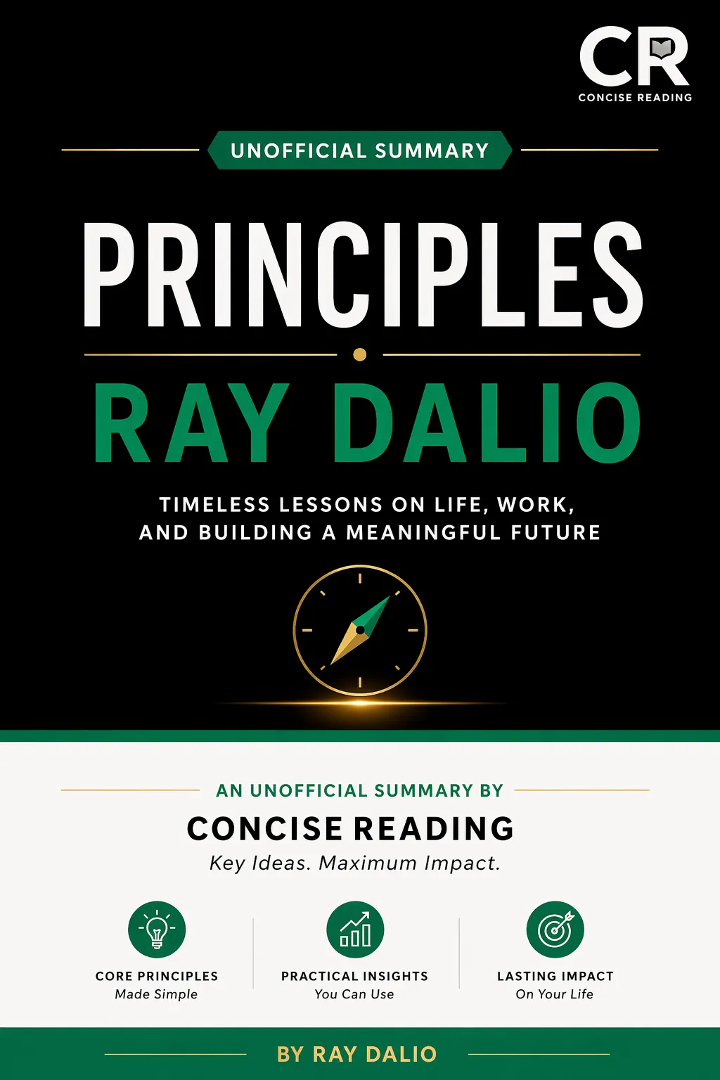 Principles by Ray Dalio book cover — summary and key lessons by Concise Reading