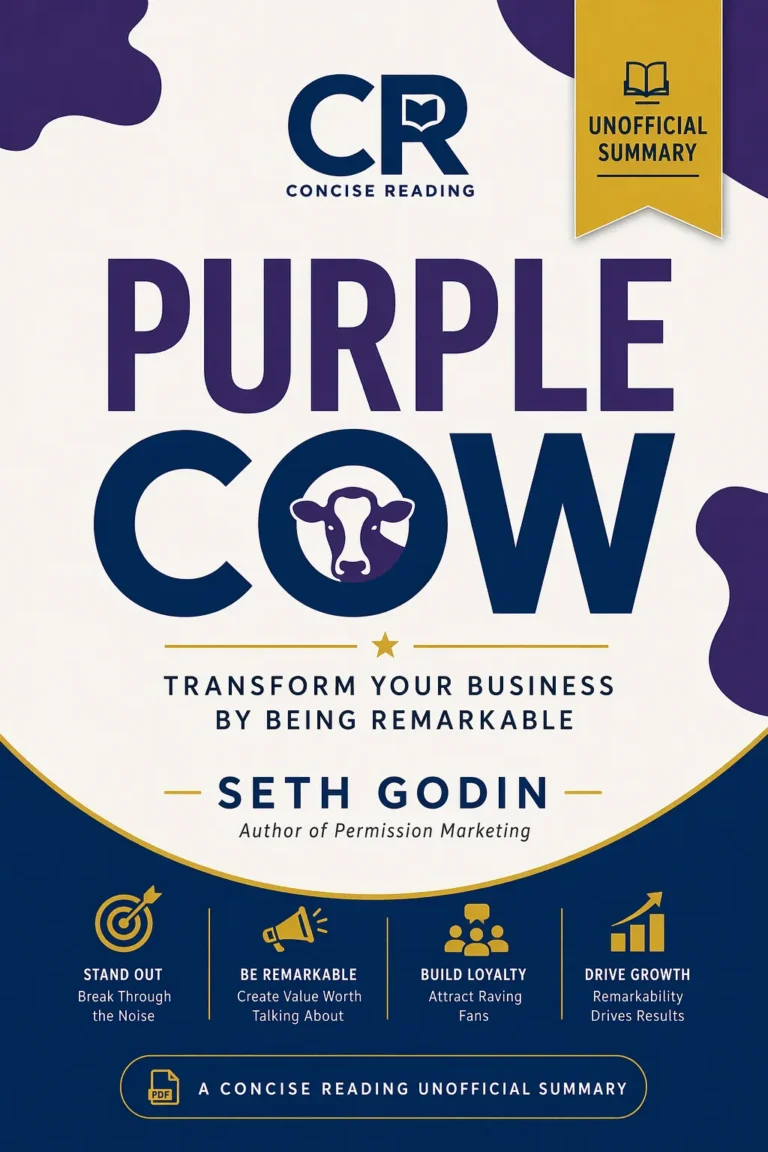 Purple Cow by Seth Godin book cover — summary and key lessons by Concise Reading