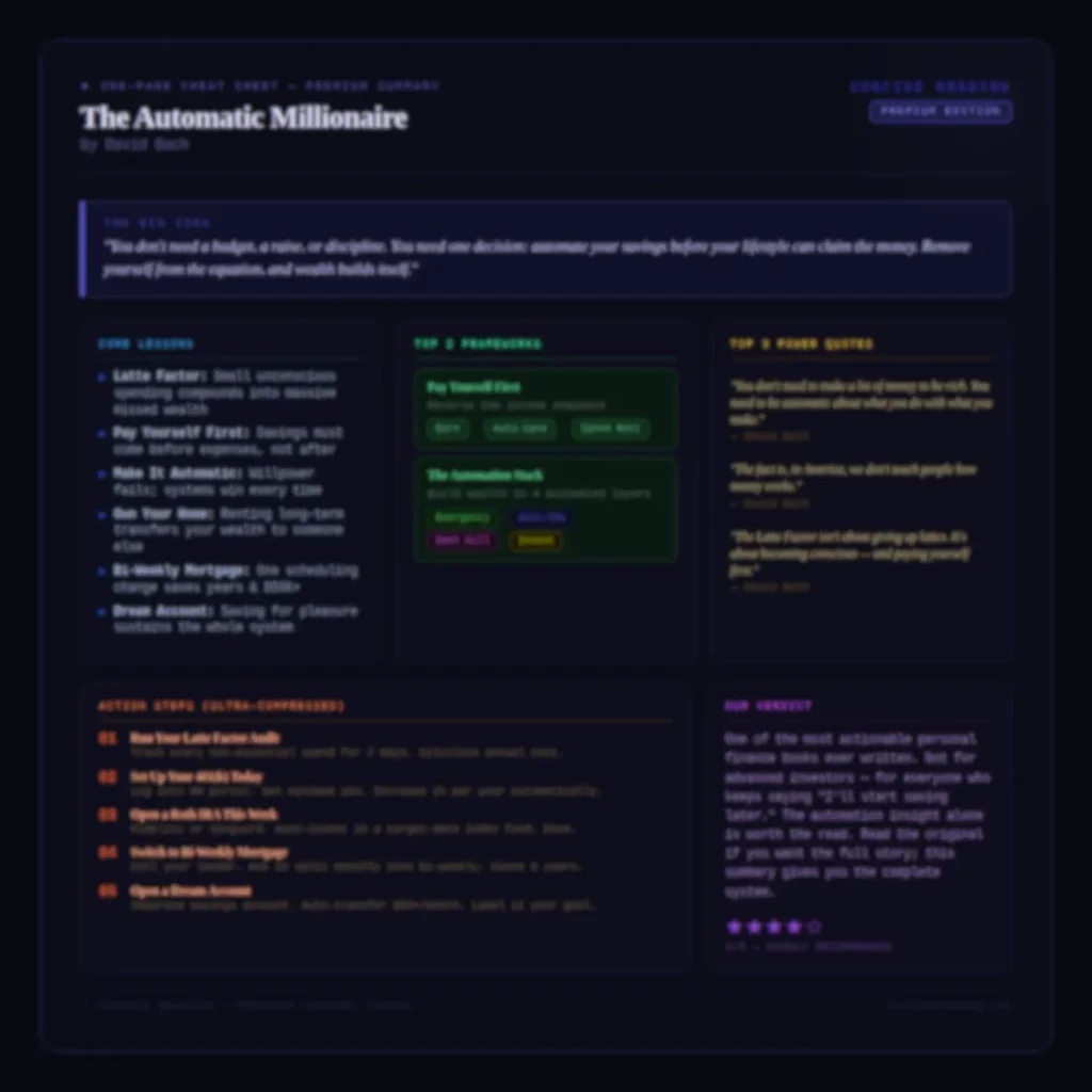 Blurred preview of The Automatic Millionaire one-page cheat sheet by Concise Reading