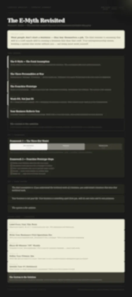 Blurred preview of The E-Myth Revisited one-page cheat sheet — available in the premium summary