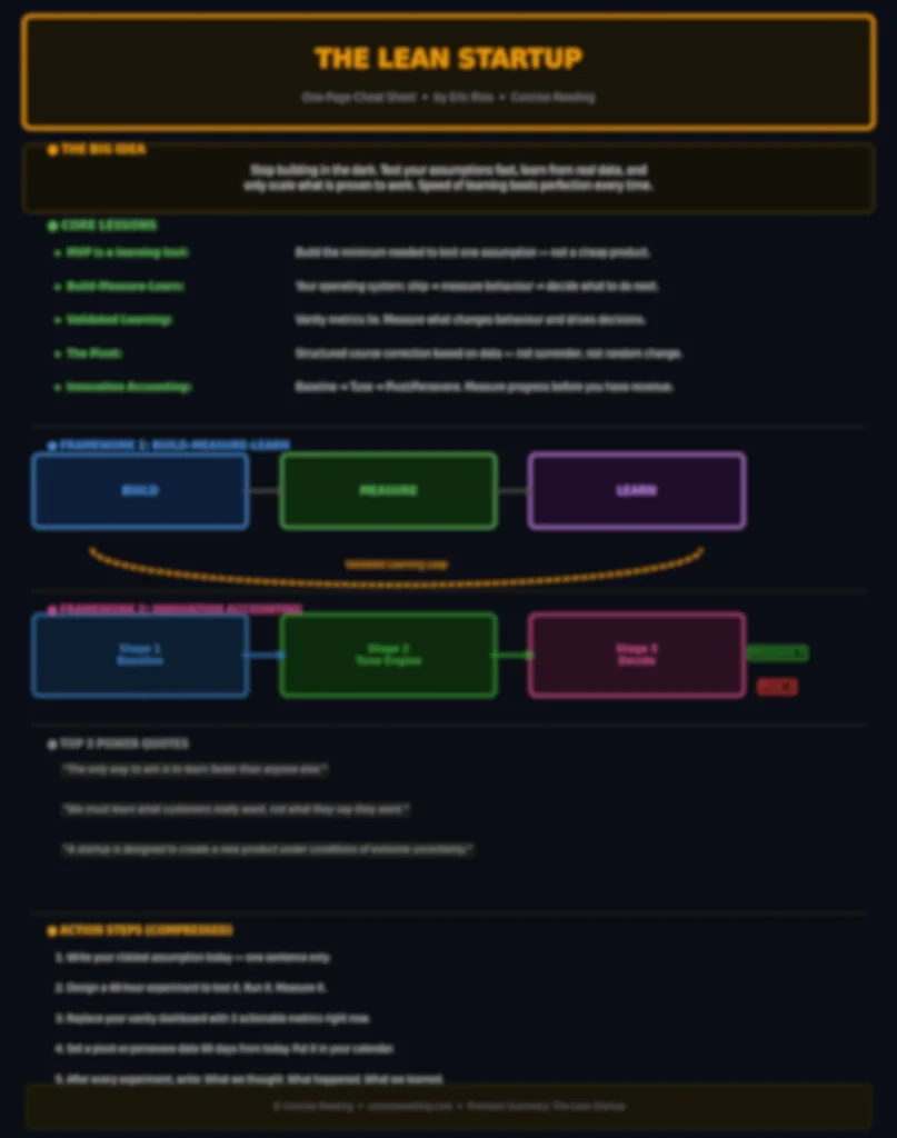 Blurred preview of The Lean Startup one-page cheat sheet included in the premium summary by Concise Reading