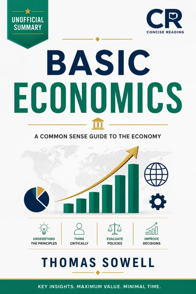 Book cover of Basic Economics by Thomas Sowell, featuring the fifth edition cover design. Referenced in the Concise Reading free and premium summary of Basic Economics.
