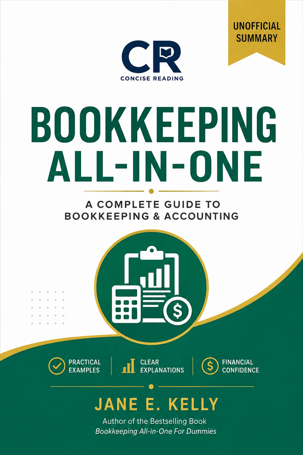 Bookkeeping All-in-One by Jane E. Kelly book cover — summary available at Concise Reading