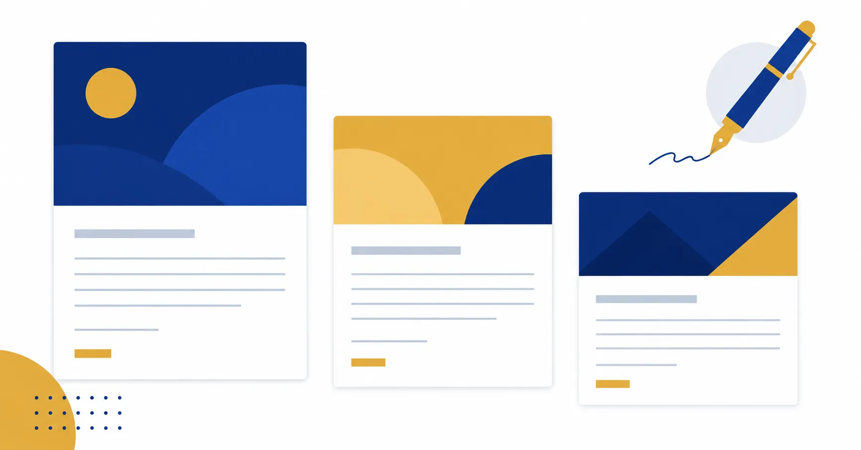 Abstract blog article card grid with writing icon representing business book content