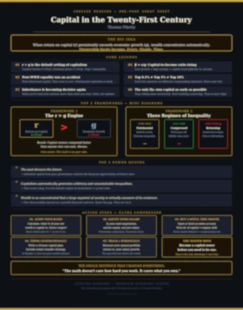 Blurred preview of the Capital in the Twenty-First Century one-page cheat sheet — available in the premium summary by Concise Reading