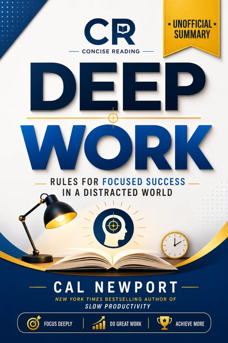 Deep Work by Cal Newport book cover — summary and key lessons by Concise Reading