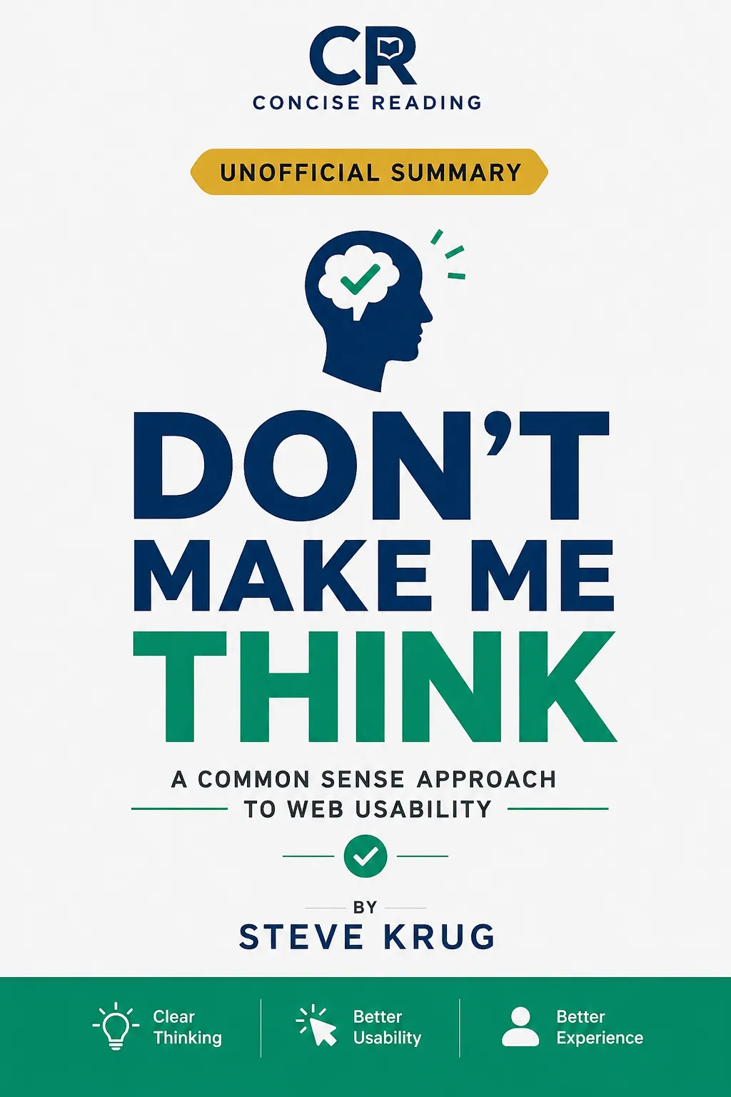 Don't Make Me Think by Steve Krug — book cover, web usability summary by Concise Reading