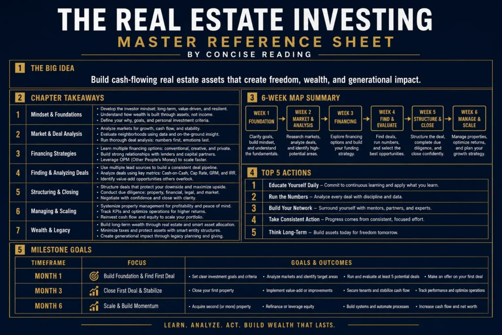 Printable master reference sheet for the Real Estate Investing Playbook by Concise Reading