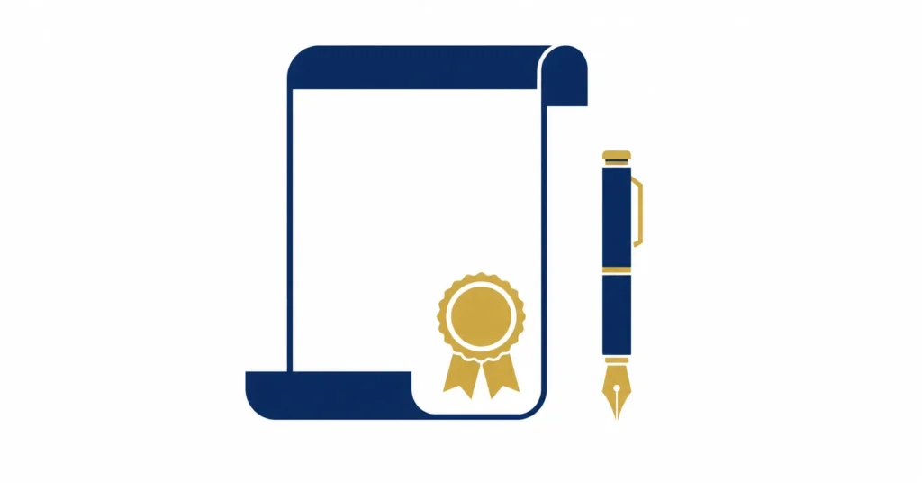 Legal document scroll with gold seal and pen representing terms and conditions agreement