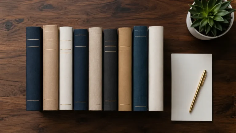 Stack of the best business books of all time arranged on a desk