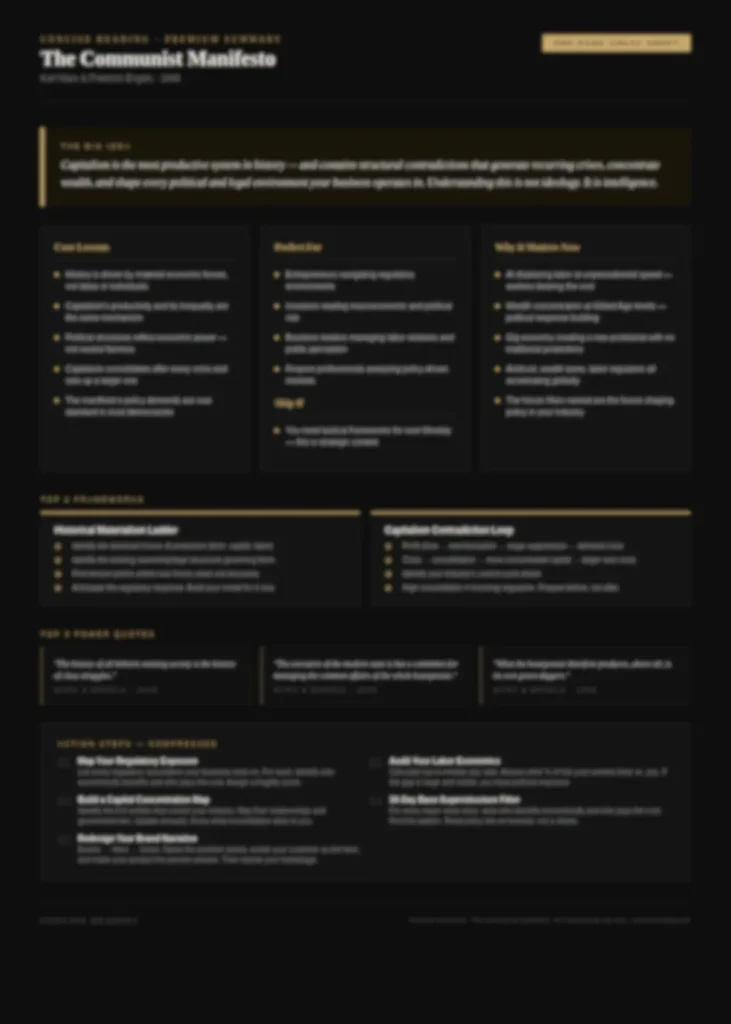 Blurred preview of The Communist Manifesto one-page cheat sheet — available in premium summary by Concise Reading