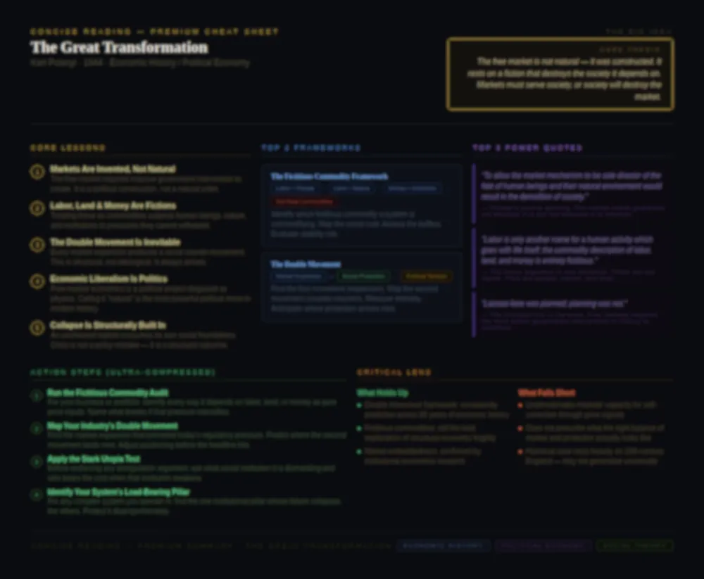 Blurred preview of The Great Transformation one-page cheat sheet — available in the premium summary on Concise Reading
