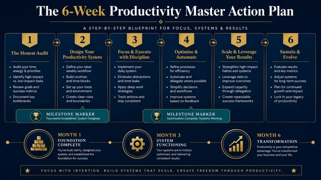 6-Week Master Action Plan from The Productivity and Time Mastery Playbook by Concise Reading