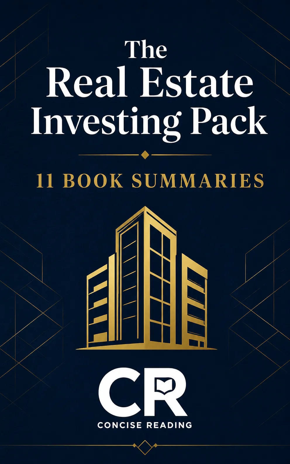 Real estate investing book summaries pack cover — 11 books including Rich Dad Poor Dad, Rental Property Investing, BRRRR Method and more by Concise Reading