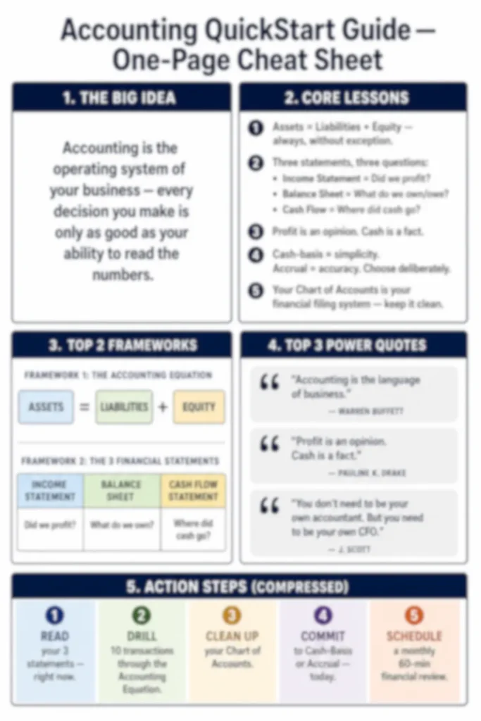 Blurred preview of the Accounting QuickStart Guide one-page cheat sheet included in the premium summary