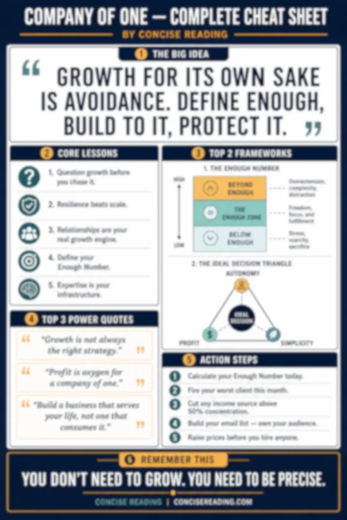 Blurred preview of the Company of One one-page cheat sheet from Concise Reading's premium summary