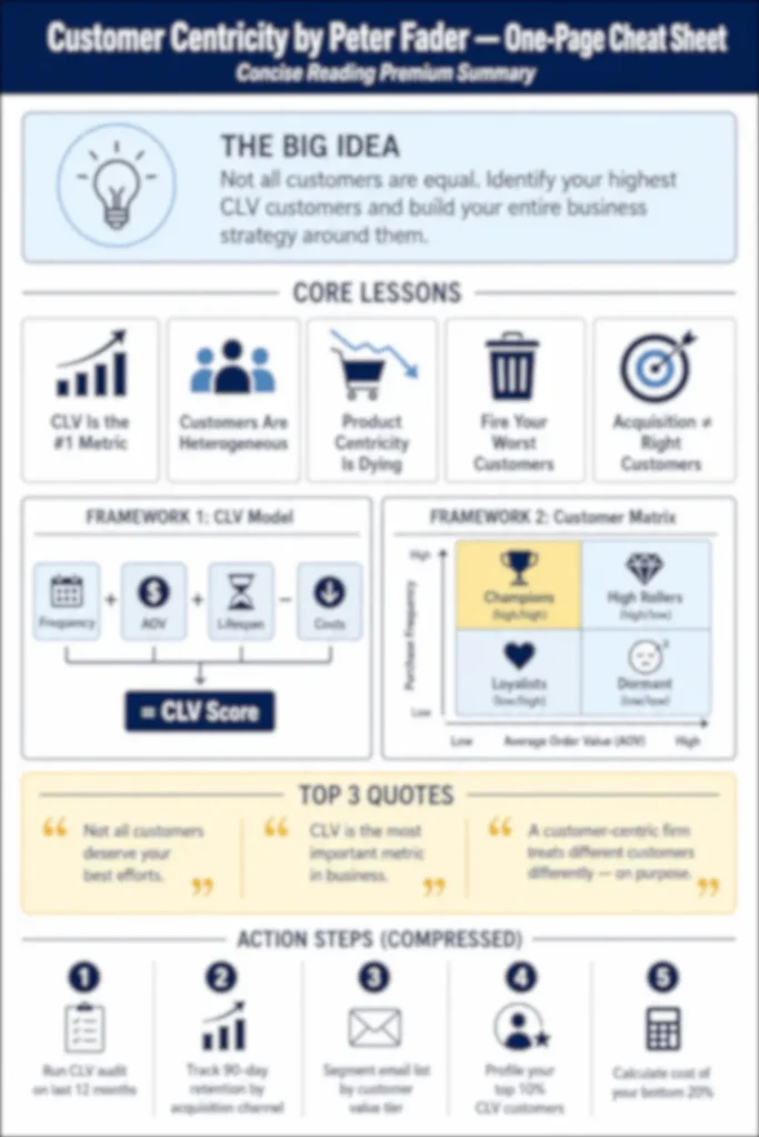 Blurred preview of the Customer Centricity one-page cheat sheet from Concise Reading's premium summary