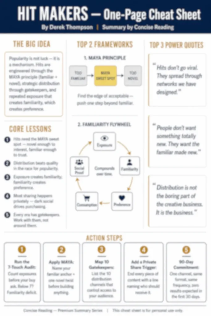 Blurred preview of the Hit Makers one-page cheat sheet — unlock in premium summary