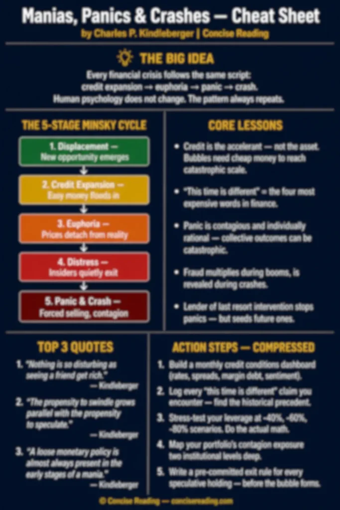 Blurred preview of the Manias Panics and Crashes premium summary cheat sheet by Concise Reading