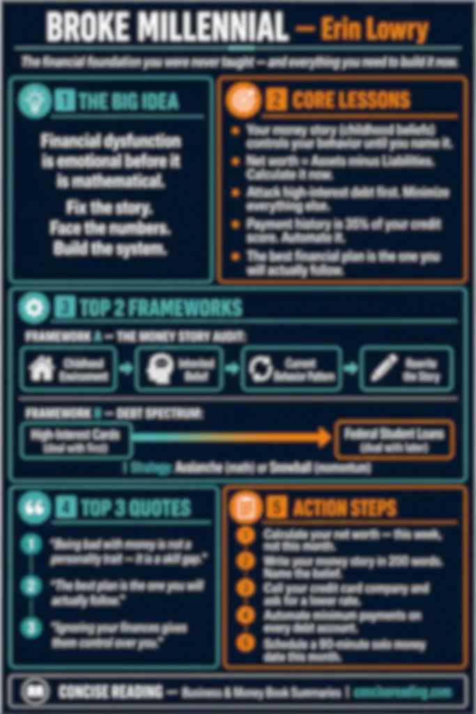 Blurred preview of the Broke Millennial one-page cheat sheet included in the Concise Reading premium summary