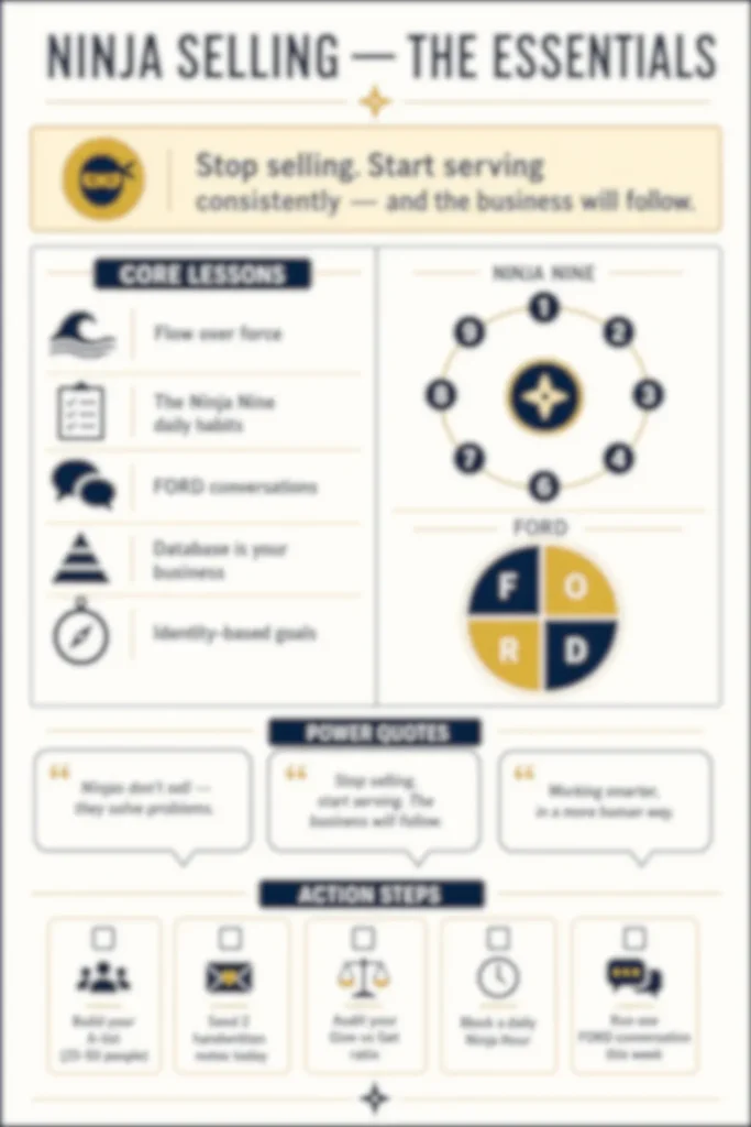Blurred preview of the Ninja Selling premium cheat sheet — Concise Reading