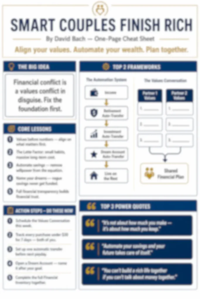 Blurred preview of the Smart Couples Finish Rich one-page cheat sheet from Concise Reading's premium summary