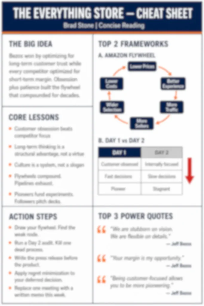 Blurred preview of The Everything Store one-page cheat sheet from Concise Reading premium summary
