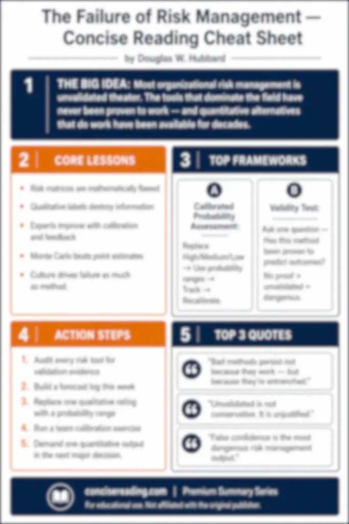 Blurred preview of The Failure of Risk Management one-page cheat sheet — available in premium summary