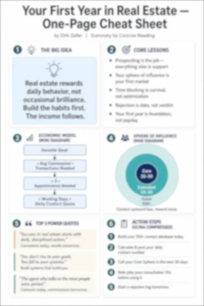 Blurred preview of Your First Year in Real Estate one-page cheat sheet by Concise Reading
